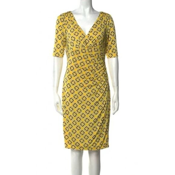 Ralph Lauren Lauren yellow link wrap style dress size 8 yellow and black - Picture 1 of 8
